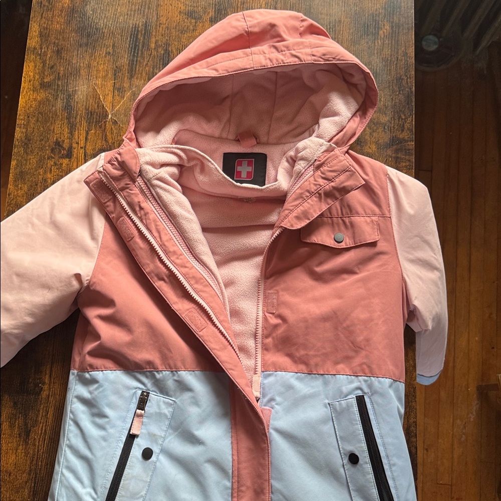 Pink and Light Blue color block Hooded Jacket